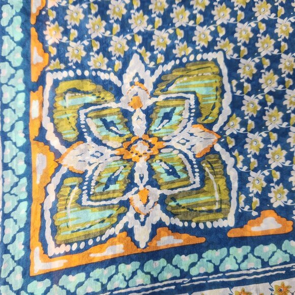 Johnny Was Silk Square Scarf Tasseled Floral Blue Multicolor Boho Bohemian Twee - Picture 3 of 6